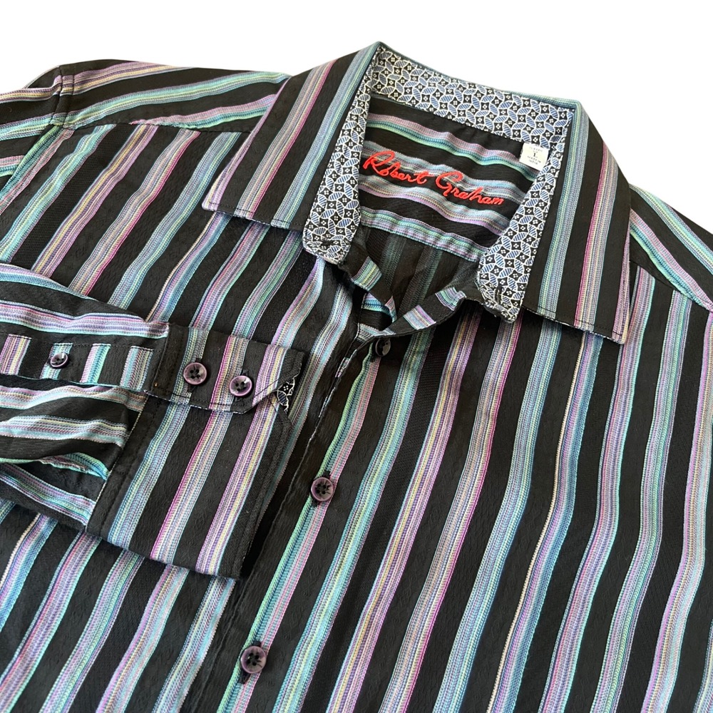 Robert Graham Classic Fit Striped Long Sleeve Button Up Shirt Men's Size Large